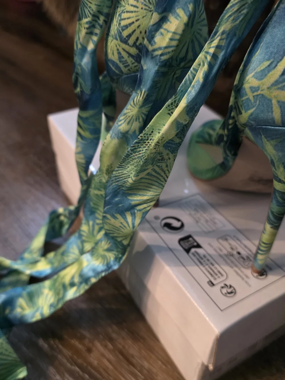 Tropical Leaf Green Lace-Up High Heel Sandals